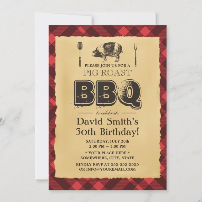 Vintage Pig Roast BBQ Birthday Party Invitation (Front)