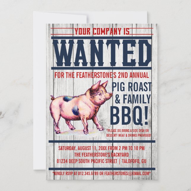 Vintage Pig Roast Family BBQ Invitations (Front)