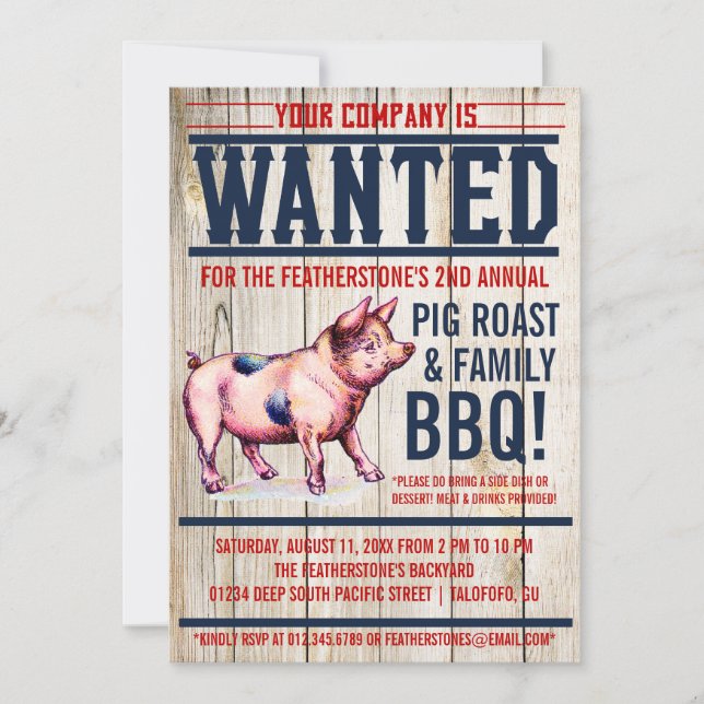 Vintage Pig Roast Family BBQ Invitations (Front)