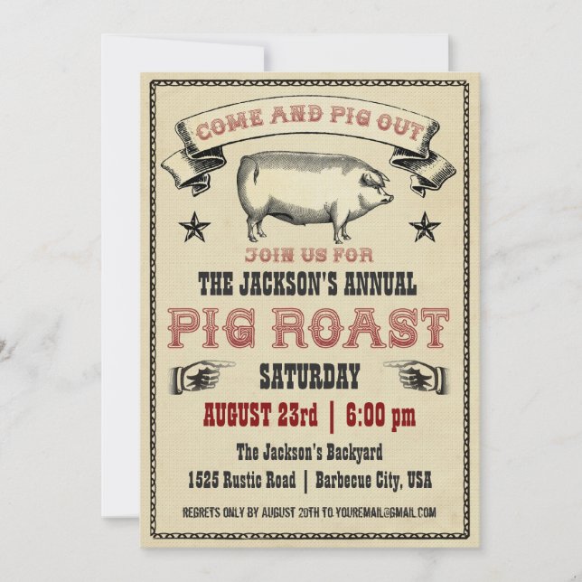 Vintage Pig Roast Invitation II (Front)