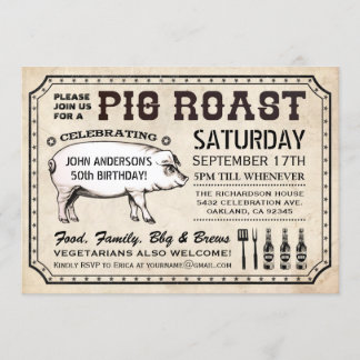 Vintage Pig Roast Invitations (Ticket Style)