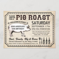 Vintage Pig Roast Invitations (Ticket Style)