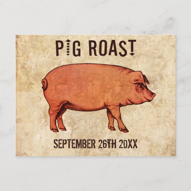 Vintage Pig Roast Postcard Invitation IV (Front)