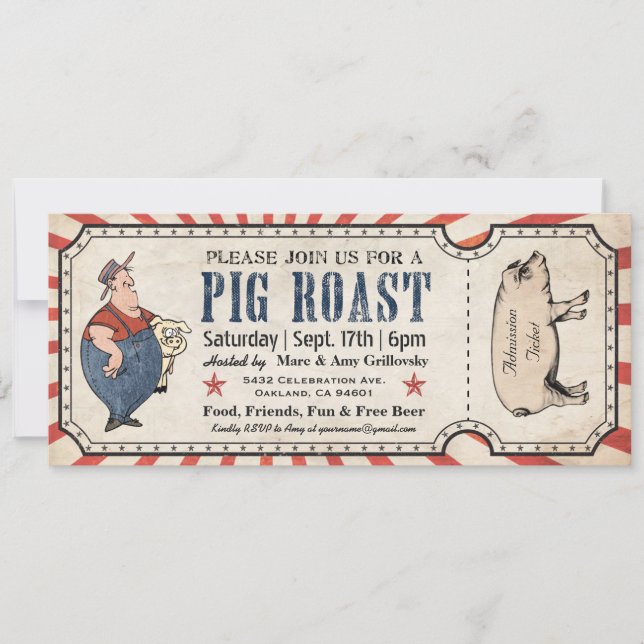 Vintage Pig Roast Ticket Invitations (Front)