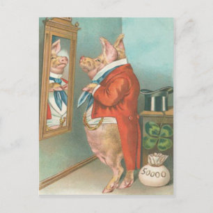 Vintage Pig Shamrock St Patrick's Day Card