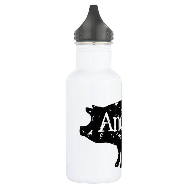 Vintage pig silhouette custom steel water bottle (Left)