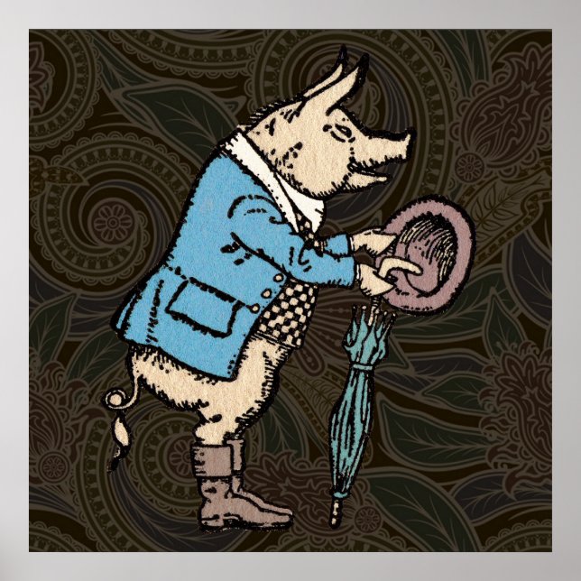 Vintage Pig Wearing Jacket Poster (Front)