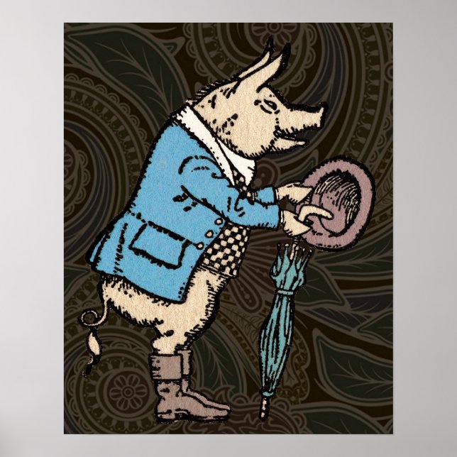 Vintage Pig Wearing Jacket Poster (Front)