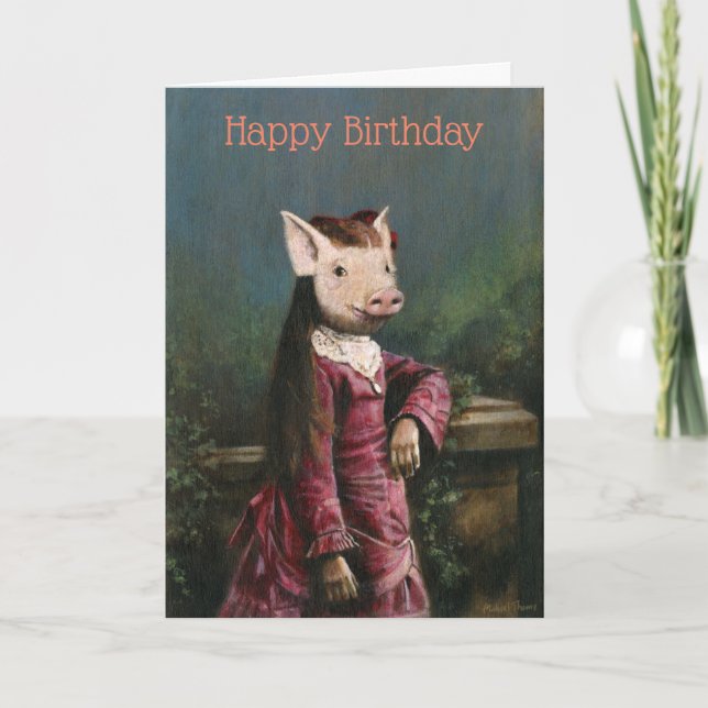 Vintage Piglet Girl Birthday Card (Front)