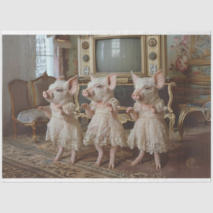 Vintage Pigs Dancing Waltzing Whiskers Decoupage Tissue Paper