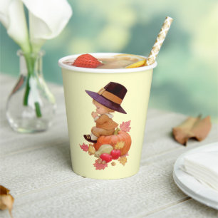 Vintage Pilgrim Boy Praying on Pumpkin Paper Cups