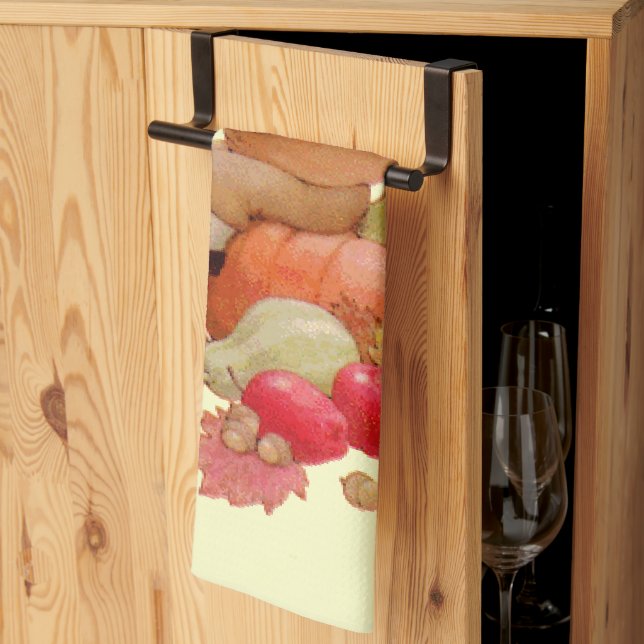 Vintage Pilgrim Boy Praying on Pumpkin Tea Towel (Thirds Fold)