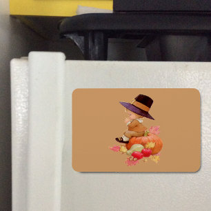 Vintage Pilgrim Boy Praying on Pumpkin, ZSSG Magnet