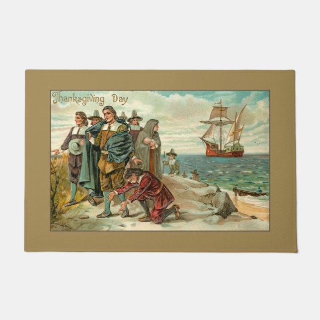 Vintage Pilgrims Landing at Plymouth Doormat (Front)
