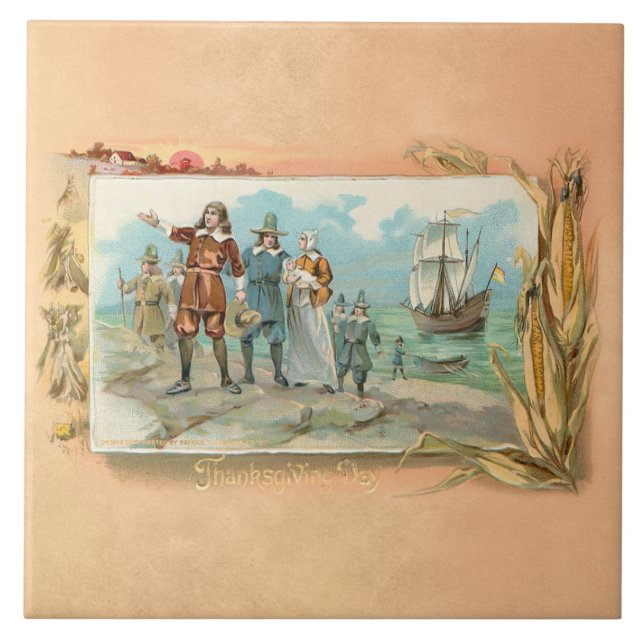 Vintage Pilgrims Landing at Plymouth Rock Tile (Front)