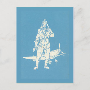 Vintage Pilot and Aeroplane Art Postcard