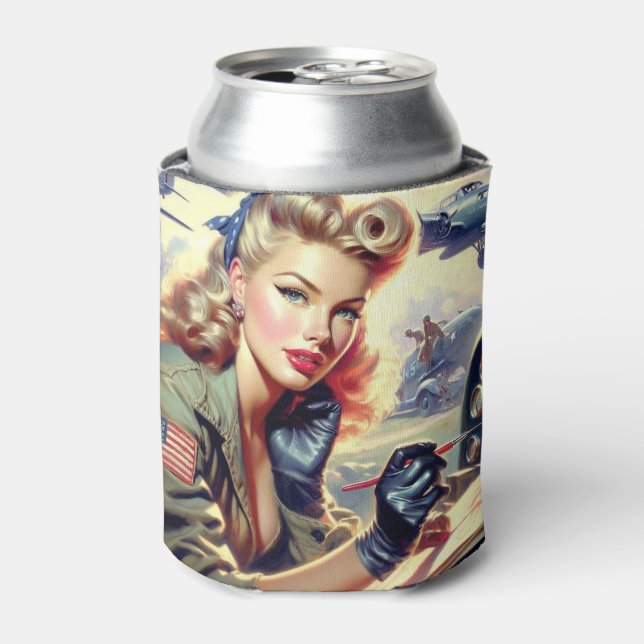 Vintage Pilot Pin Up Can Cooler (Can Front)