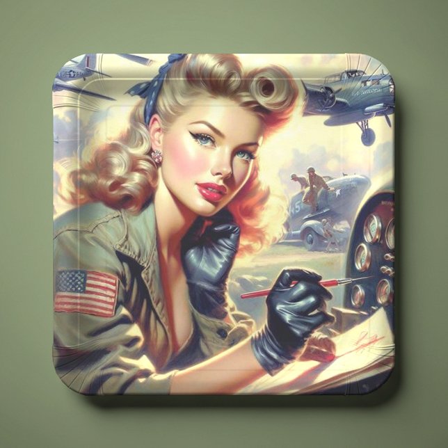 Vintage Pilot Pin Up Paper Plate (Creator Uploaded)