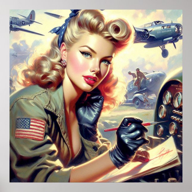 Vintage Pilot Pin Up Poster (Front)