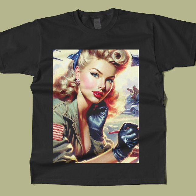 Vintage Pilot Pin Up T-Shirt (Creator Uploaded)