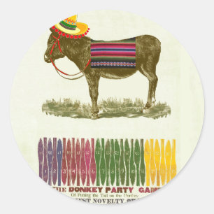 Vintage Pin the Tail on the Donkey Party Game Classic Round Sticker