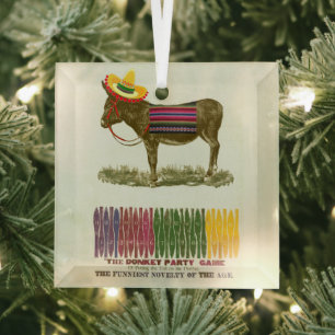 Vintage Pin the Tail on the Donkey Party Game Glass Tree Decoration