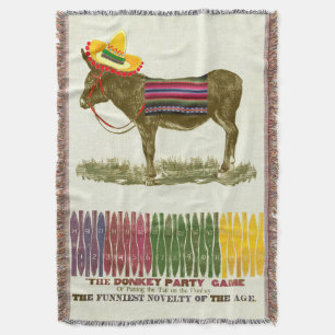 Vintage Pin the Tail on the Donkey Party Game Throw Blanket