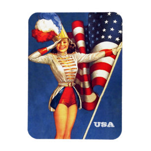 Vintage Pin-Up Art . US Patriotic Gift Magnet