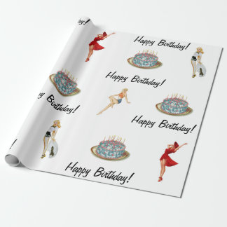 Vintage Pin-Up & Birthday Cake Wrapping Paper