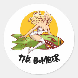 Vintage Pin-Up Bomber Nose Art Retro Aviation The  Classic Round Sticker