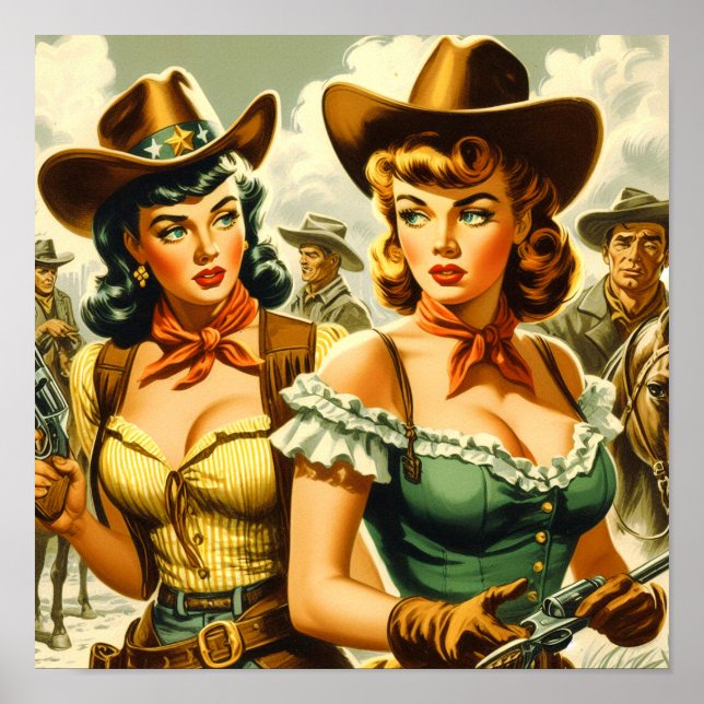 Vintage Pin-up Cowgirls Poster (Front)