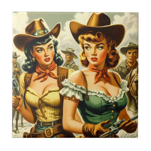 Vintage Pin-up Cowgirls Tile (Front)