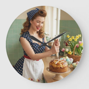 Vintage Pin-up Girl Easter Baker Retro Wall Clock