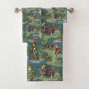 Vintage Pin-Up Girl Frogs Bath Towel Set