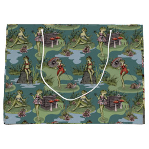 Vintage Pin-Up Girl Frogs Large Gift Bag