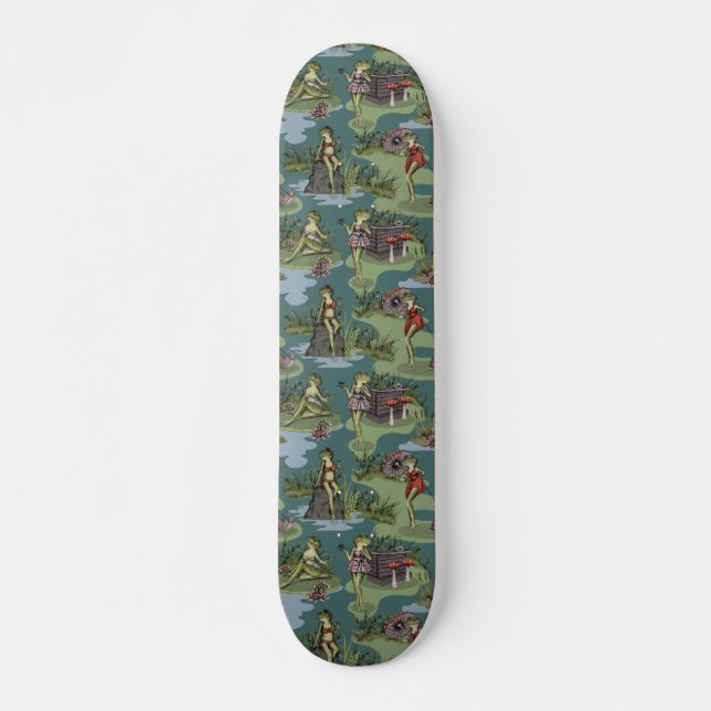 Vintage Pin-Up Girl Frogs Skateboard (Front)