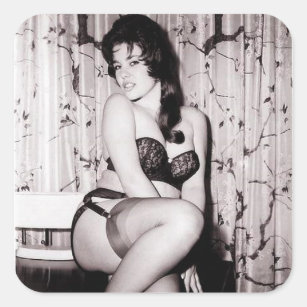 Vintage Pin up girl lingerie model photo Square Sticker