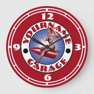 Vintage Pin-Up Girl Template Large Clock