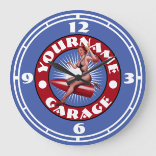 Vintage Pin-Up Girl Template Large Clock