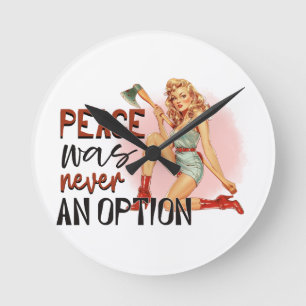 "Vintage Pin-Up Girl with axe Round Clock