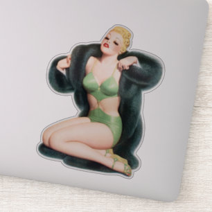 Vintage Pin-up Girl with Fur coat Illustration Art