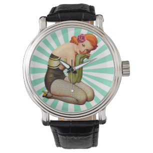 Vintage Pin-up girl with rose  Watch