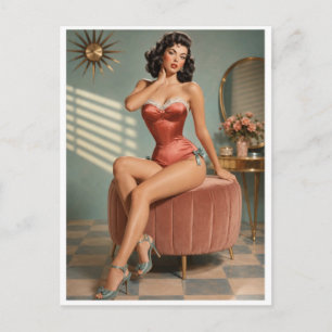 Vintage Pin-Up Glamour Art Print   Retro Boudoir Postcard