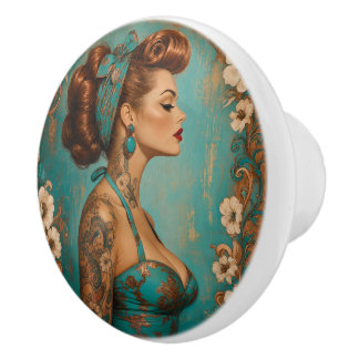 Vintage Pin Up Lady Ceramic Knob