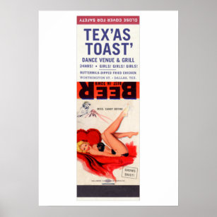 Vintage Pin-Up Matchbook Tex'as Toast' Girls Club Poster