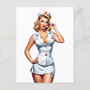 Vintage Pin-up Nurse Digital Art Postcard