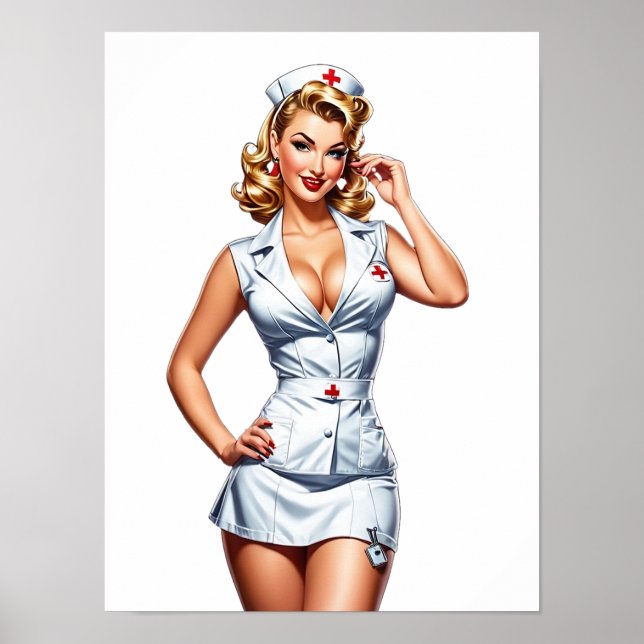 Vintage Pin-up Nurse Digital Art Poster (Front)