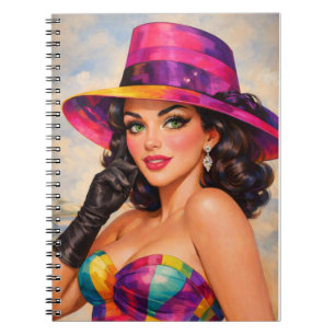 Vintage Pin-Up Portrait with Colorful Fedora Notebook
