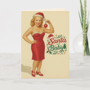 Vintage, pin-up styled Santa baby Christmas Card