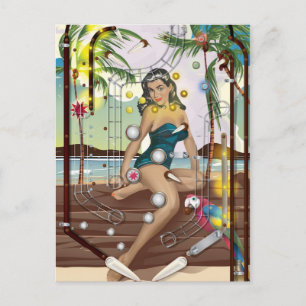 Vintage Pinball Machine game Postcard